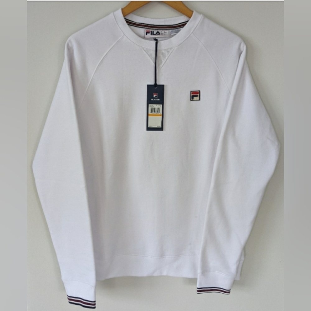 Fila White Crewneck Sweater with Raglan Sleeves